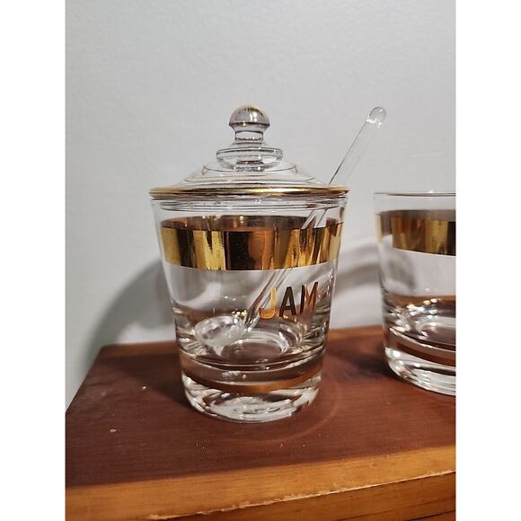 Gold Mid Century Mustard Jam Lidded Jar Spoon - Picture 2 of 7